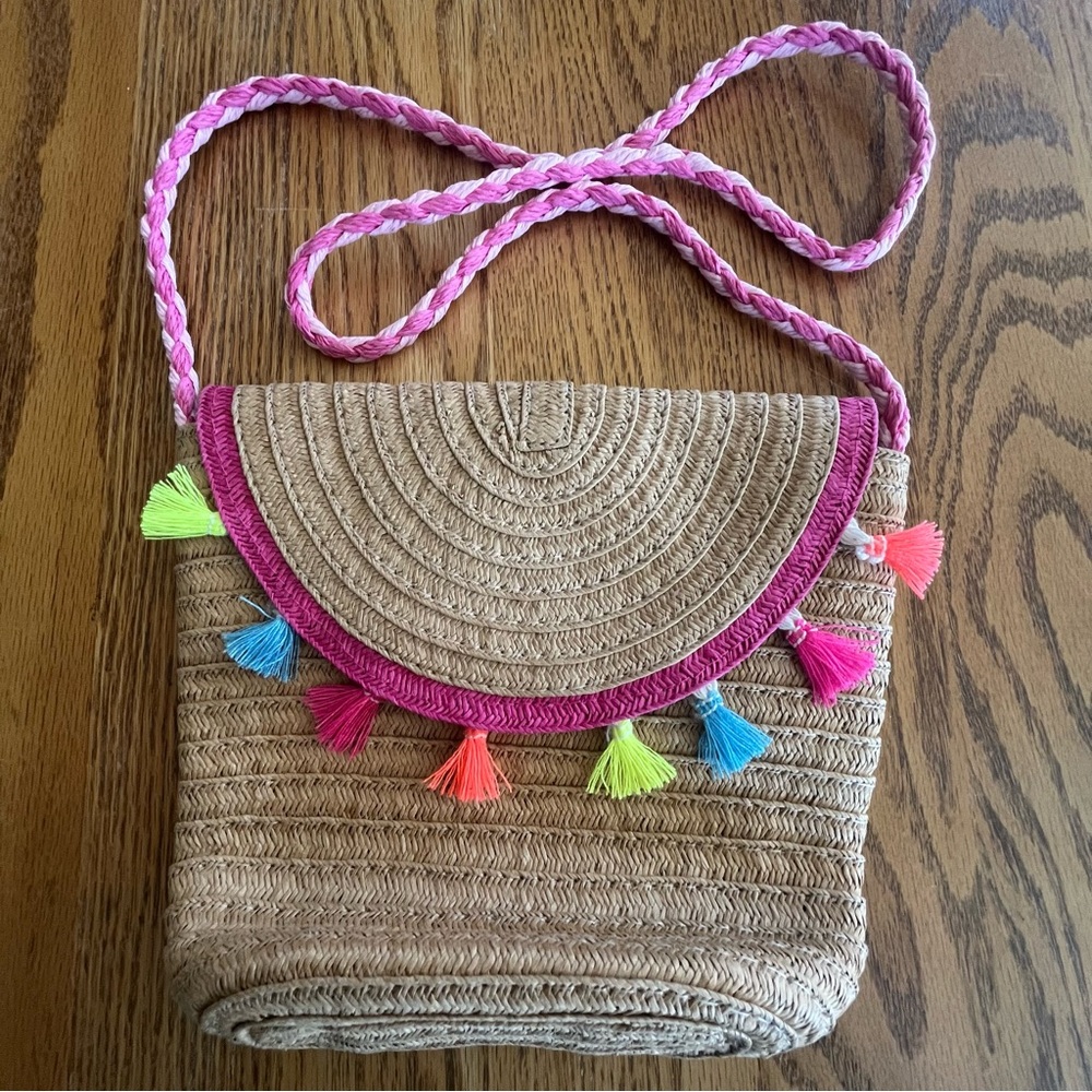 Straw Bag with Colorful Neon Tassels 🌈